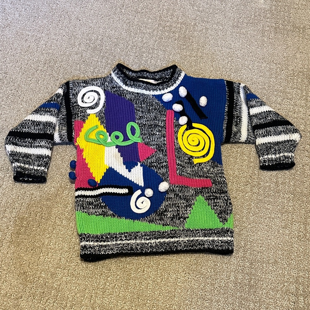 VINTAGE 80’s Celebration Black and White Knit Sweater